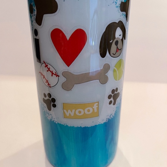 NEW tumbler 20oz. Blue watercolor puppies dogs sports paw prints - Picture 2 of 2